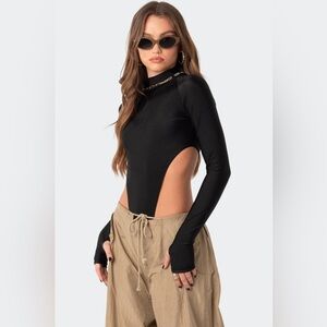 Edikted black high neck high cut bodysuit XS